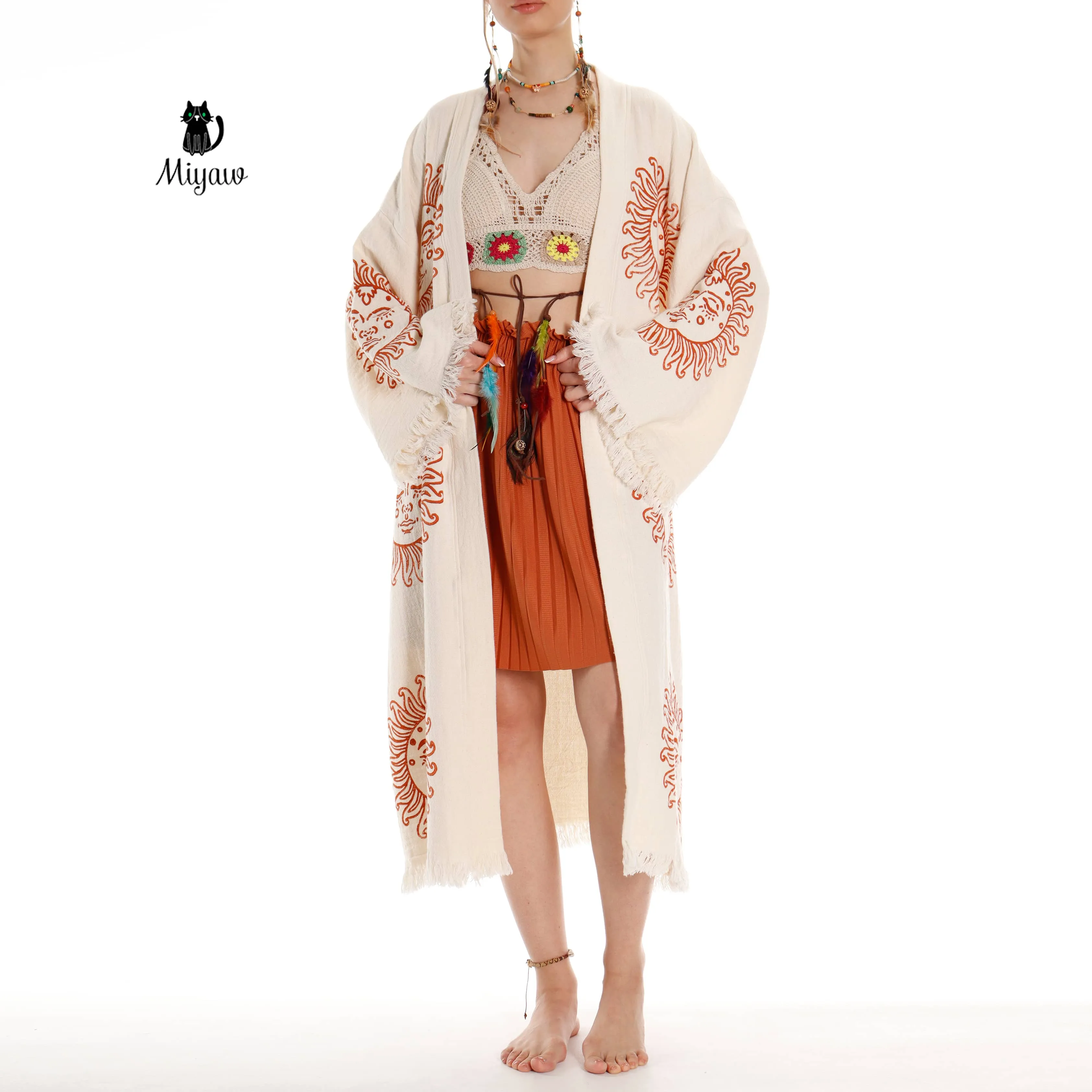 Unique Sun Stamped Robe: Eco-Friendly Organic Cotton Boho Kimono sold by Miyaw Fashion product image thumbnail 3