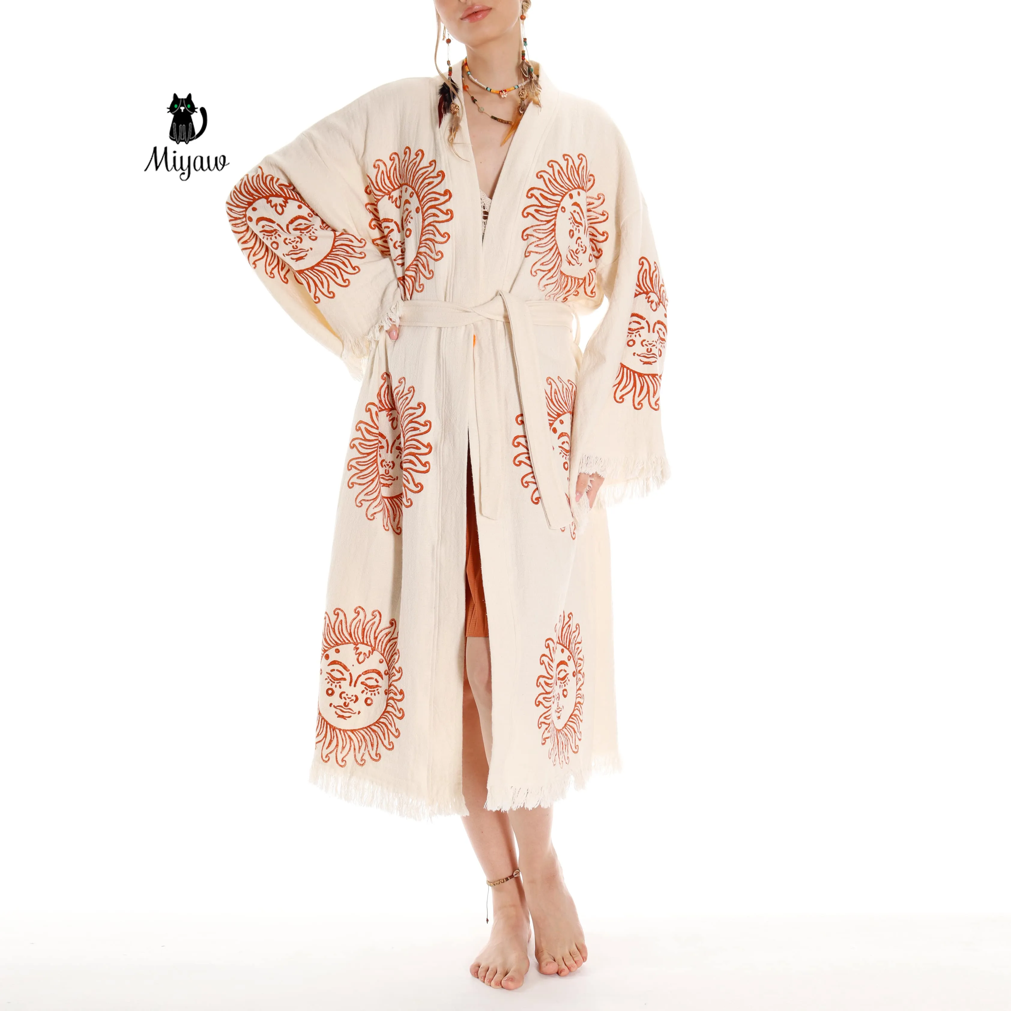 Unique Sun Stamped Robe: Eco-Friendly Organic Cotton Boho Kimono sold by Miyaw Fashion product image thumbnail 4