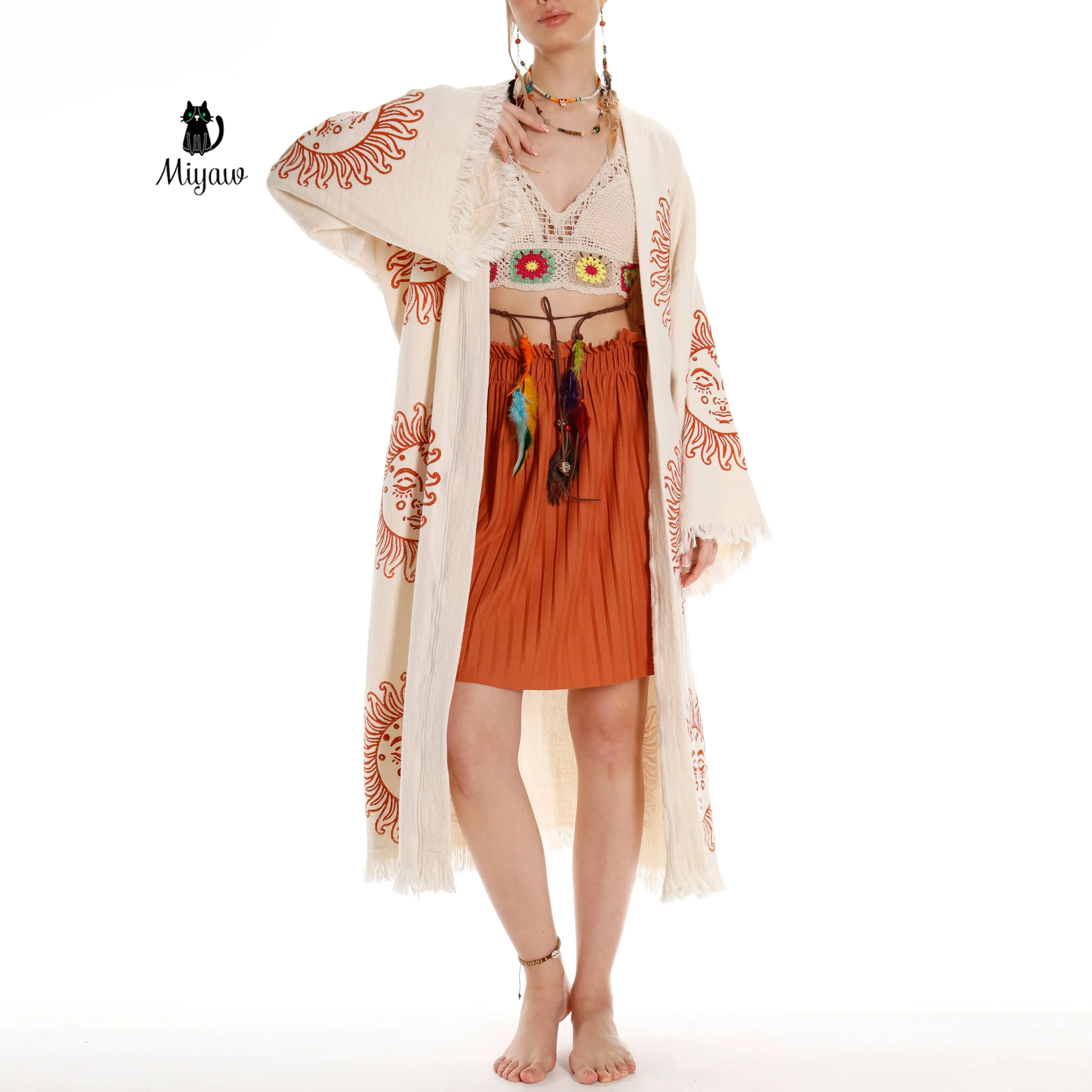 Unique Sun Stamped Robe: Eco-Friendly Organic Cotton Boho Kimono sold by Miyaw Fashion product image thumbnail 5