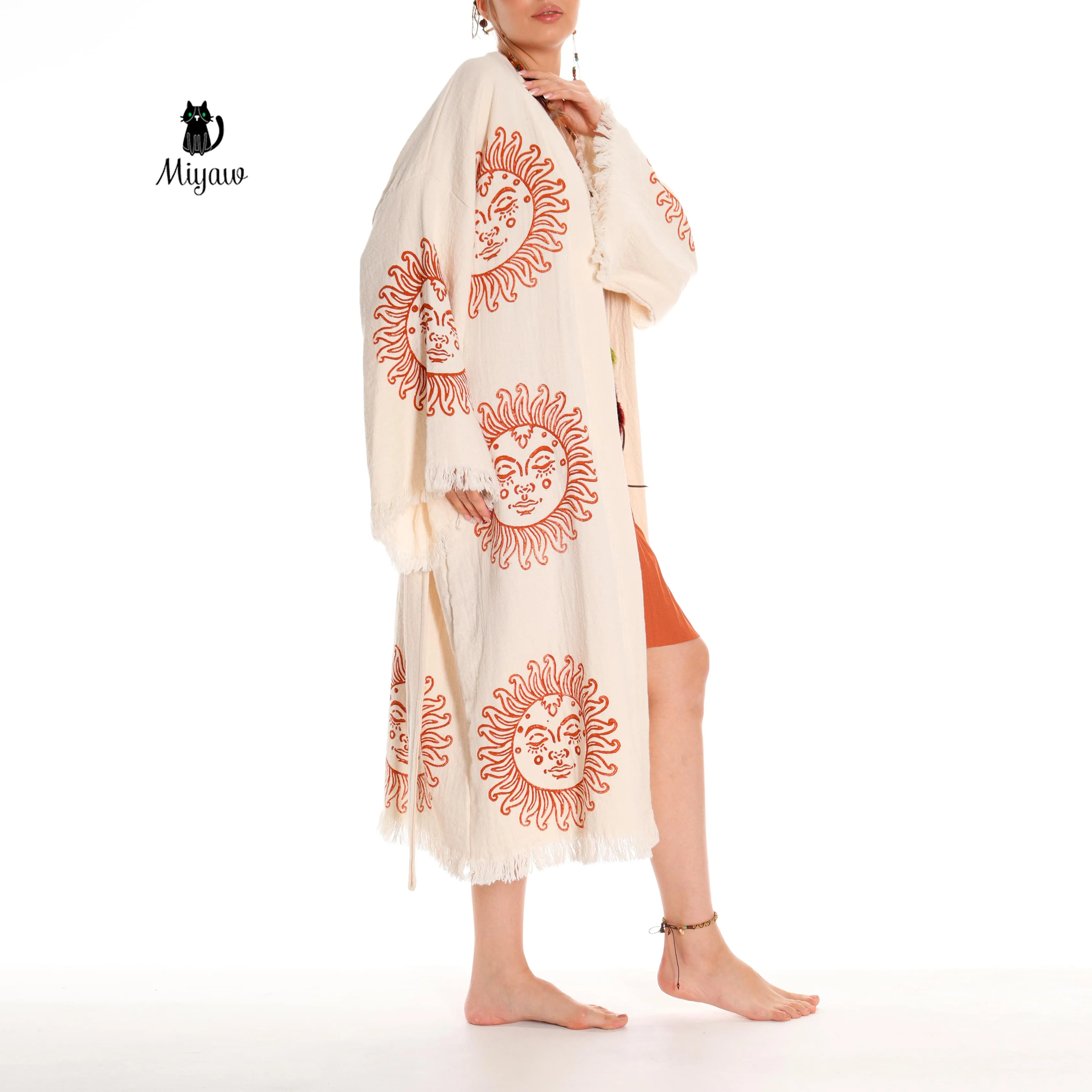 Unique Sun Stamped Robe: Eco-Friendly Organic Cotton Boho Kimono sold by Miyaw Fashion product image thumbnail 2