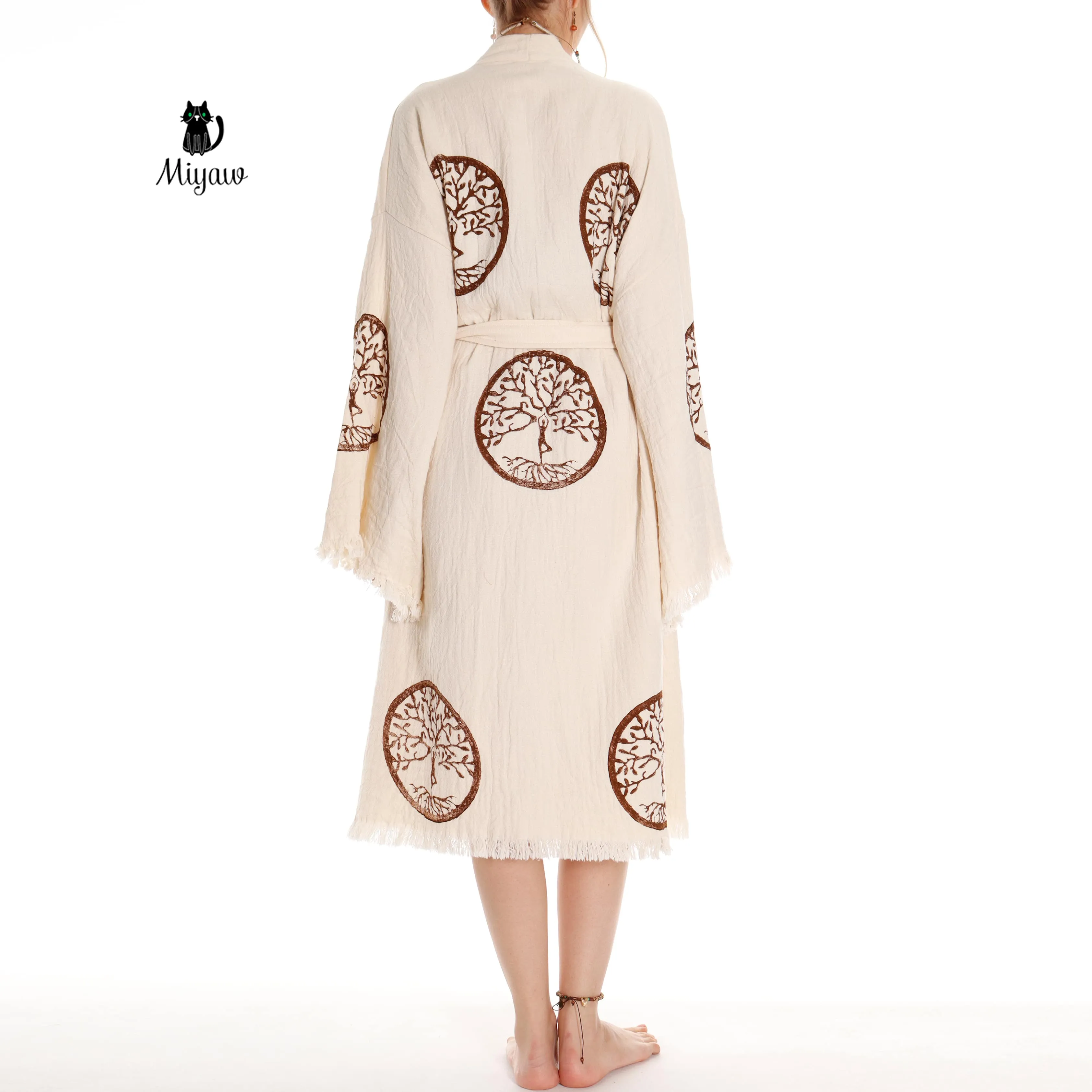 Brown Tree of Life Stamp Bathrobe - Boho Handcrafted Beach Kimono sold by Miyaw Fashion product image thumbnail 2