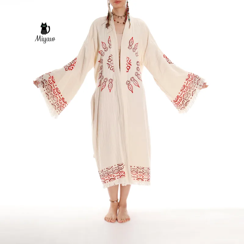 Boho Organic Cotton Mandala Stamped Bathrobe for Beach & Home sold by Miyaw Fashion