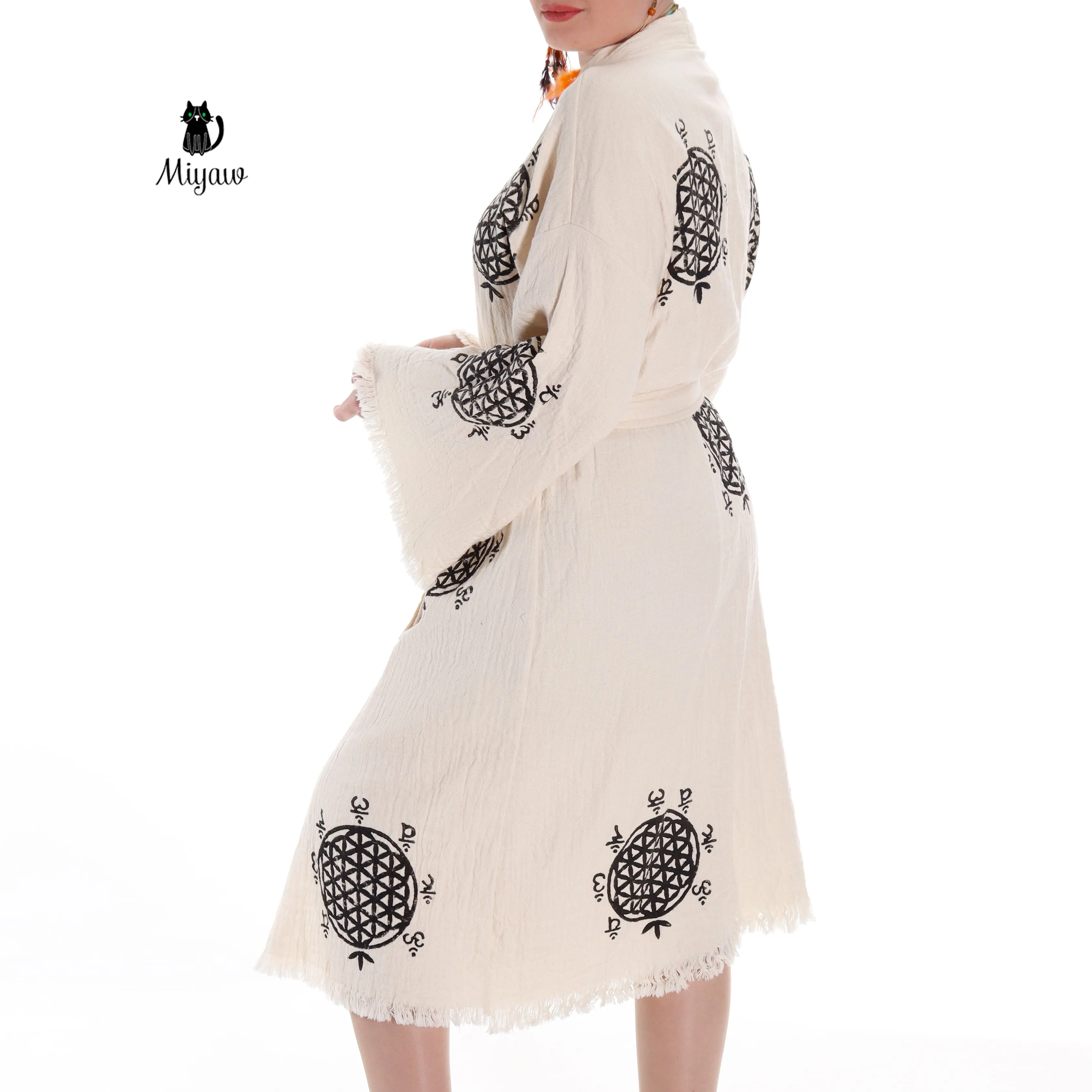 Boho Flower of Life Print Beach Kimono Robe // Handcrafted Organic Cotton Cover-Up sold by Miyaw Fashion product image thumbnail 2