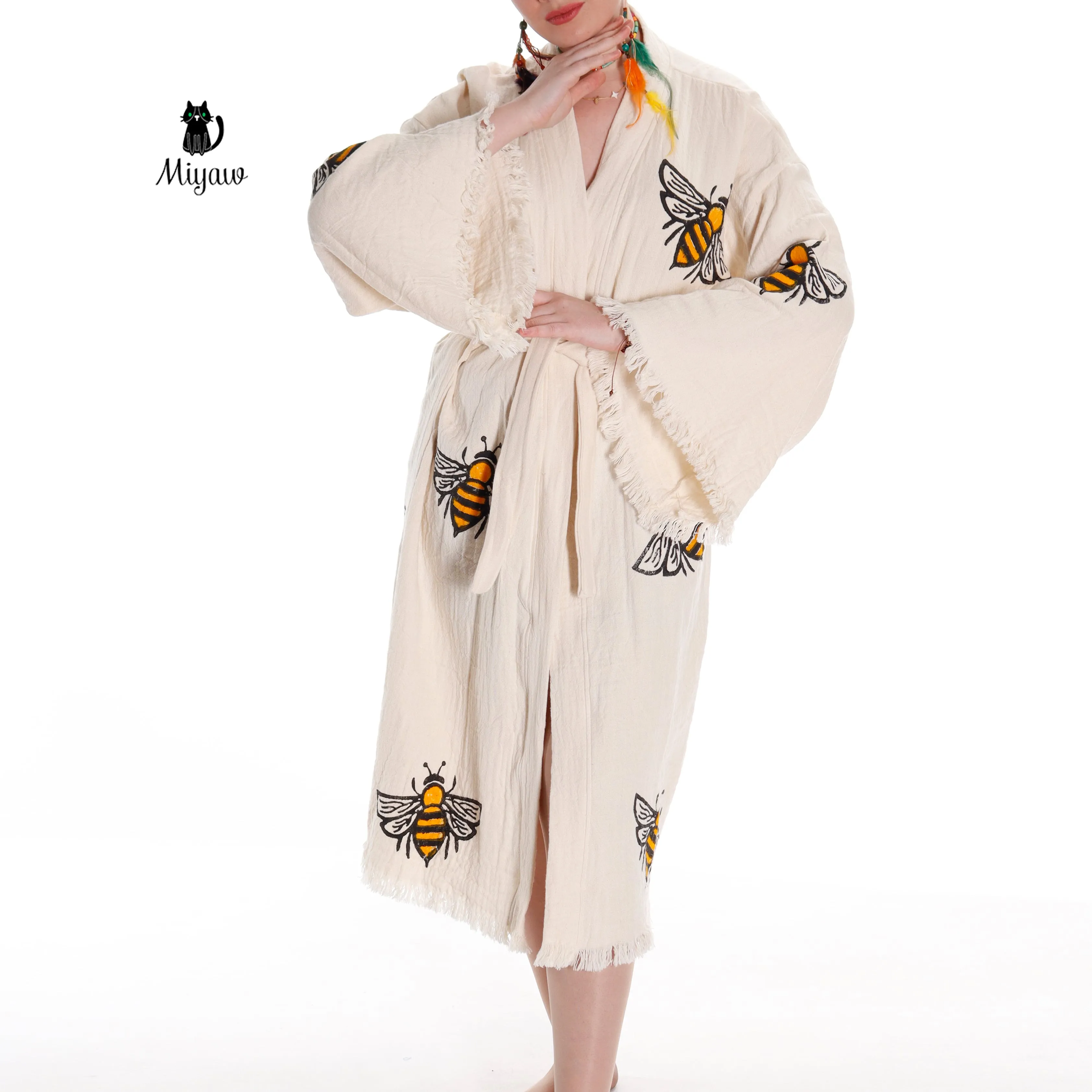 Handcrafted Boho Bee Printed Cover Up in Eco-Friendly Cotton sold by Miyaw Fashion product image thumbnail 2