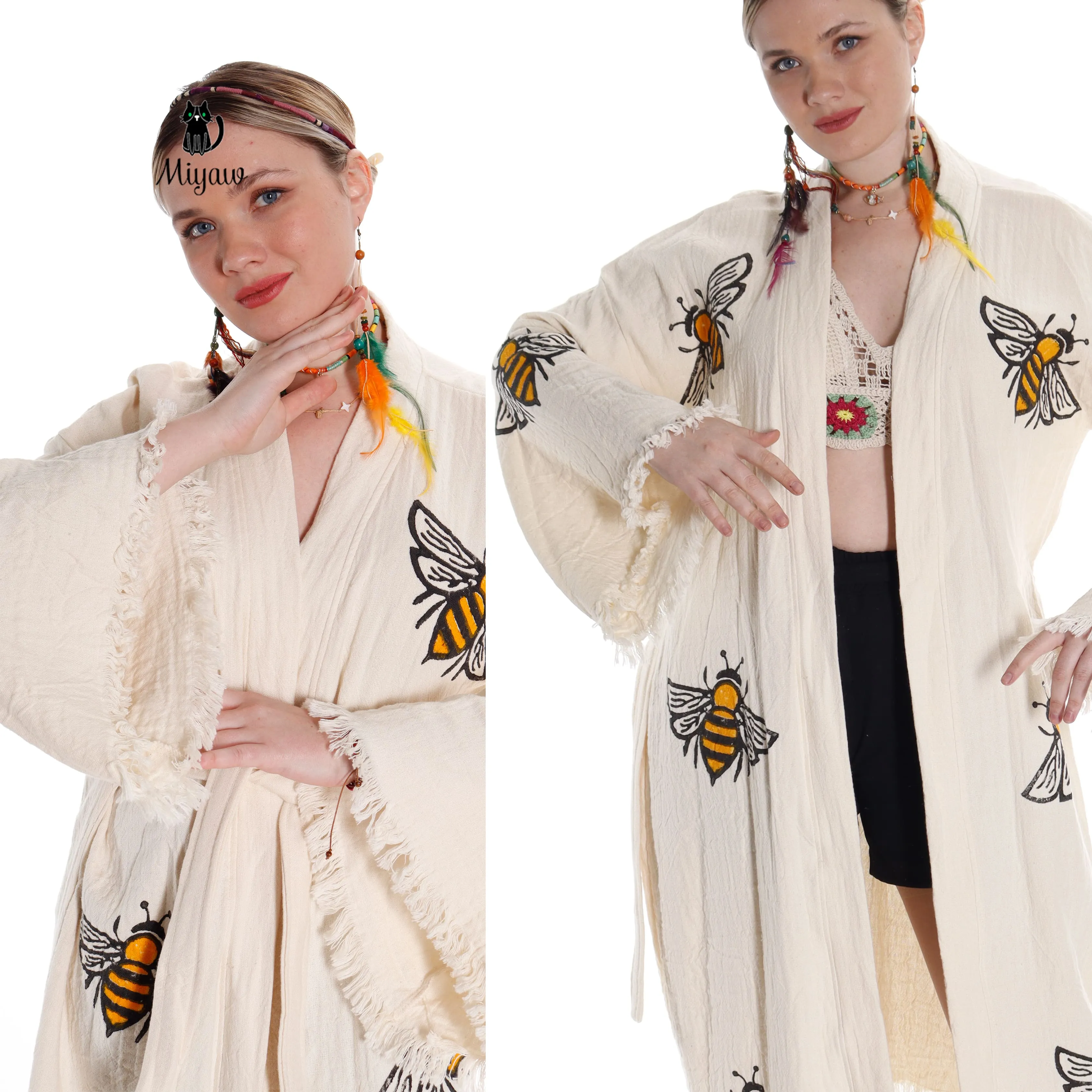 Handcrafted Boho Bee Printed Cover Up in Eco-Friendly Cotton sold by Miyaw Fashion product image thumbnail 3