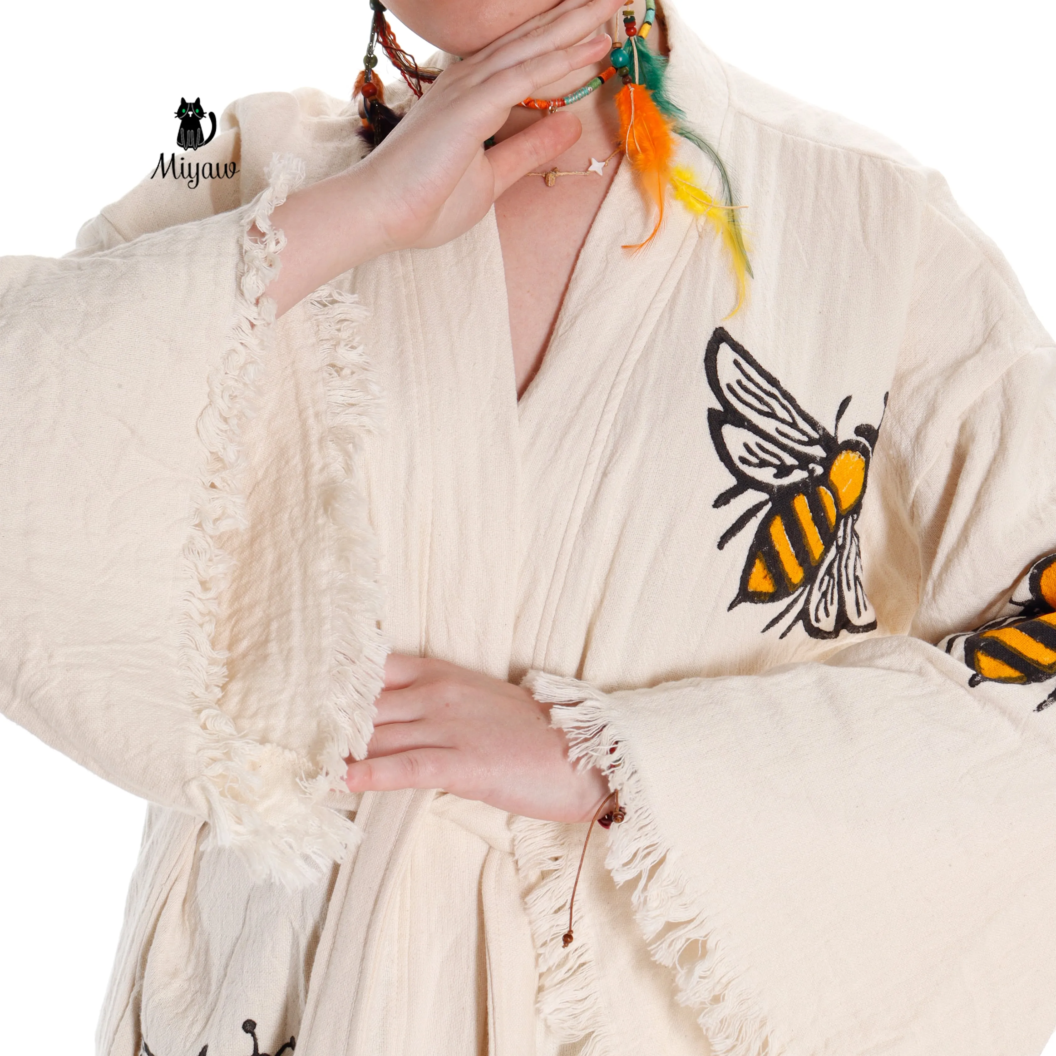 Handcrafted Boho Bee Printed Cover Up in Eco-Friendly Cotton sold by Miyaw Fashion product image thumbnail 4