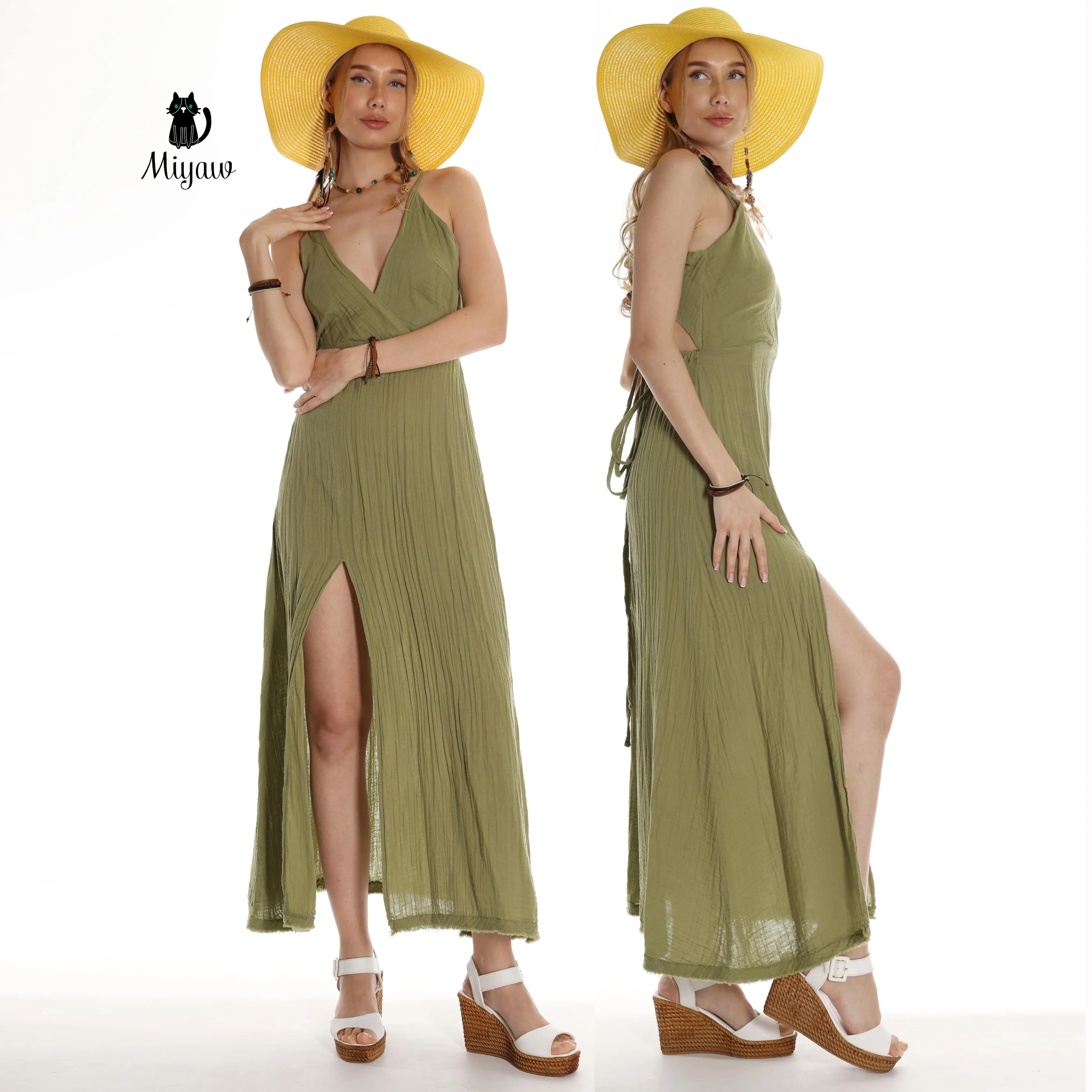 Boho Maxi Dress for Summer in V-Neck Sleeveless Style - Organic Cotton sold by Miyaw Fashion product image thumbnail 2