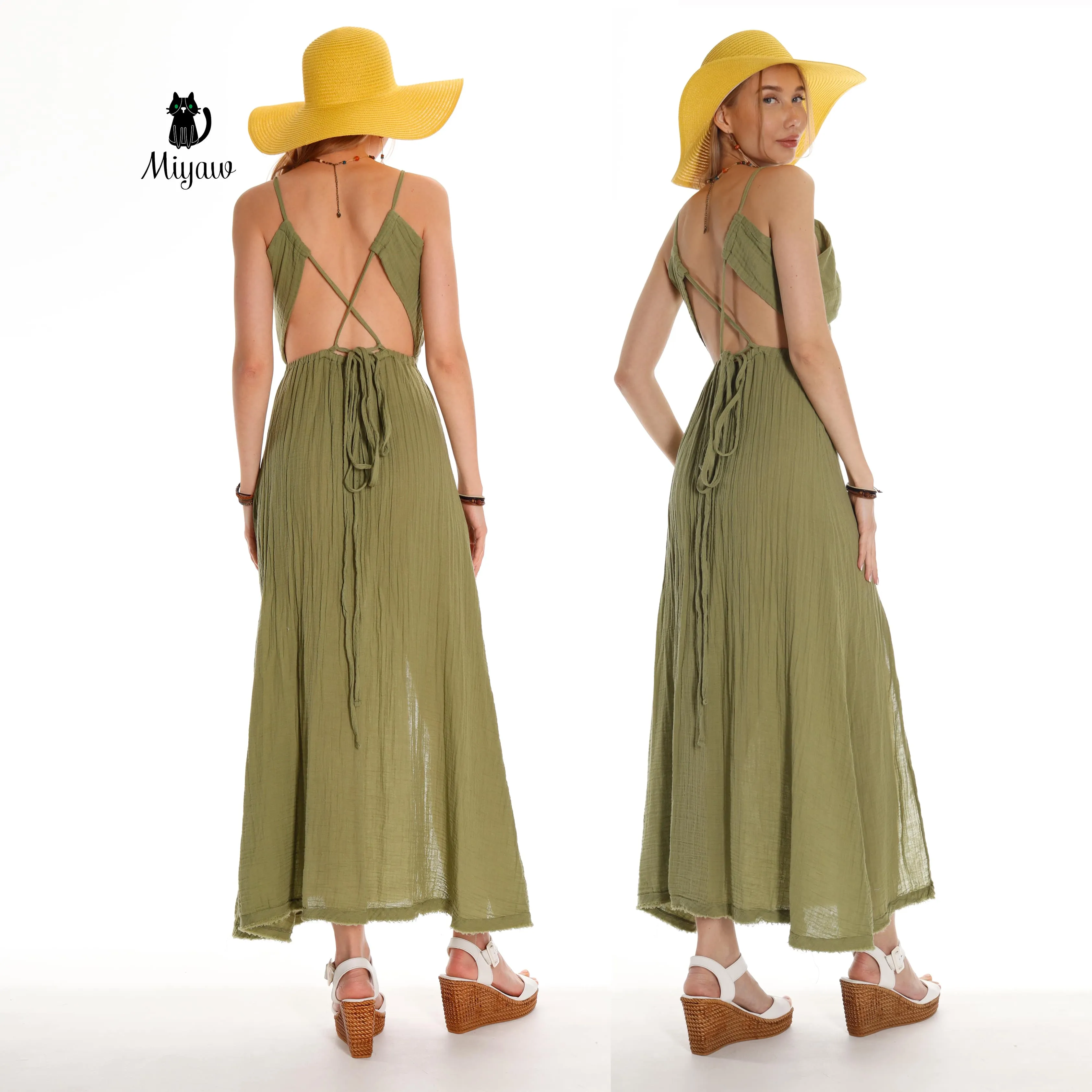 Boho Maxi Dress for Summer in V-Neck Sleeveless Style - Organic Cotton sold by Miyaw Fashion product image thumbnail 3