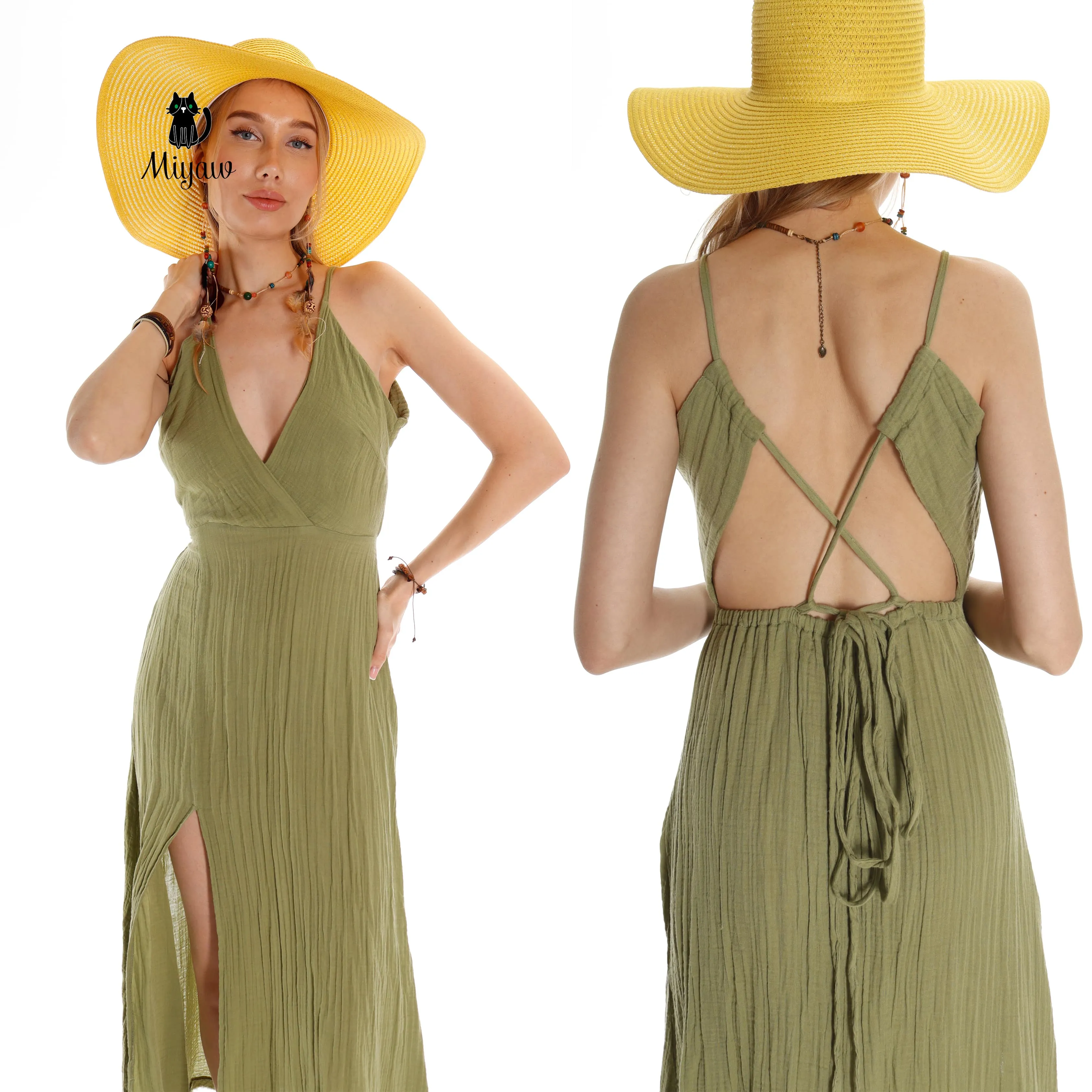 Boho Maxi Dress for Summer in V-Neck Sleeveless Style - Organic Cotton sold by Miyaw Fashion product image thumbnail 4
