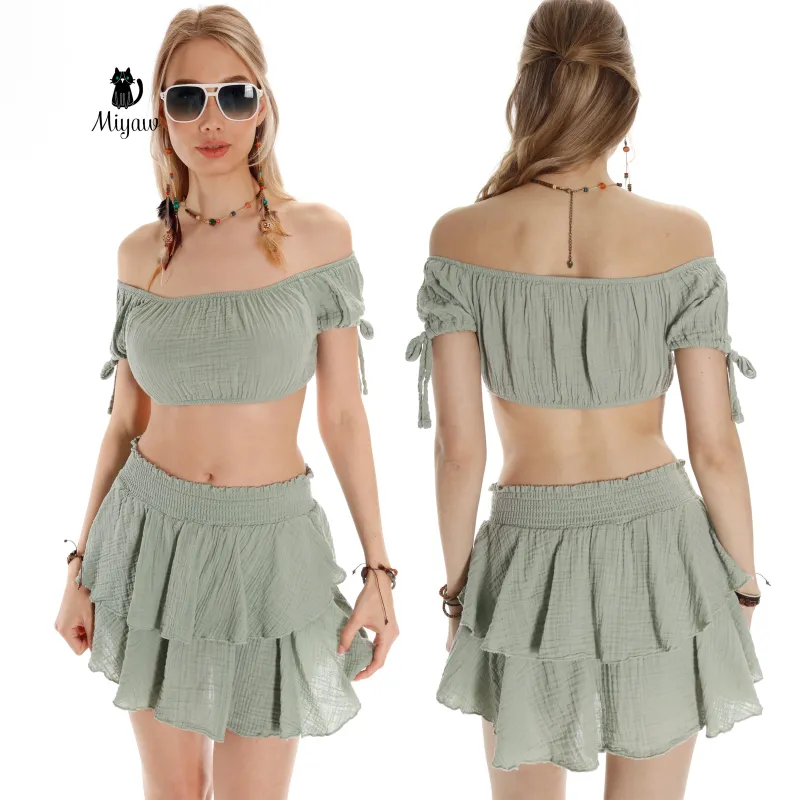 Handmade Organic Cotton Mini Skirt and Crop Top Set sold by Miyaw Fashion