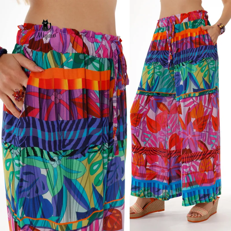 Boho Chic Style: Colorful Wide Leg Women's Festival Pants sold by Miyaw Fashion