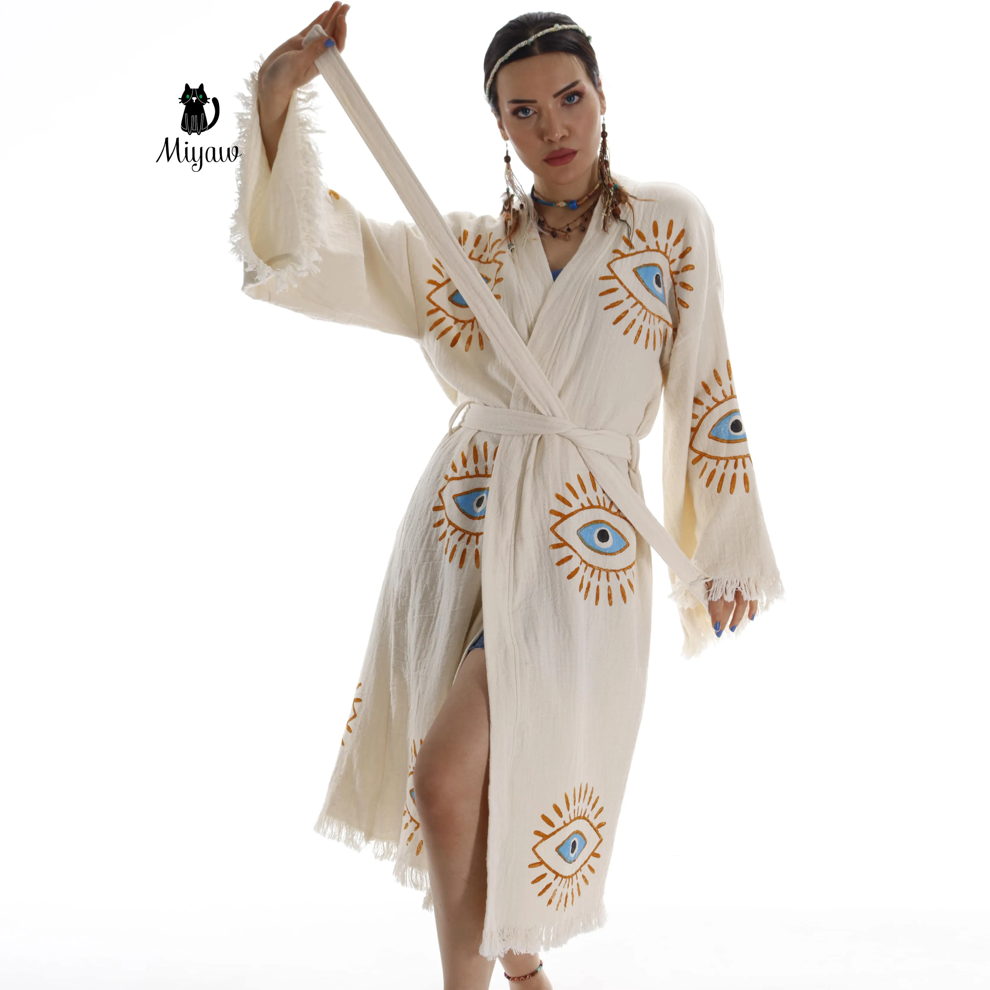 Handmade Cotton Kimono Robe - Eco-Friendly Morning Robe sold by Miyaw Fashion