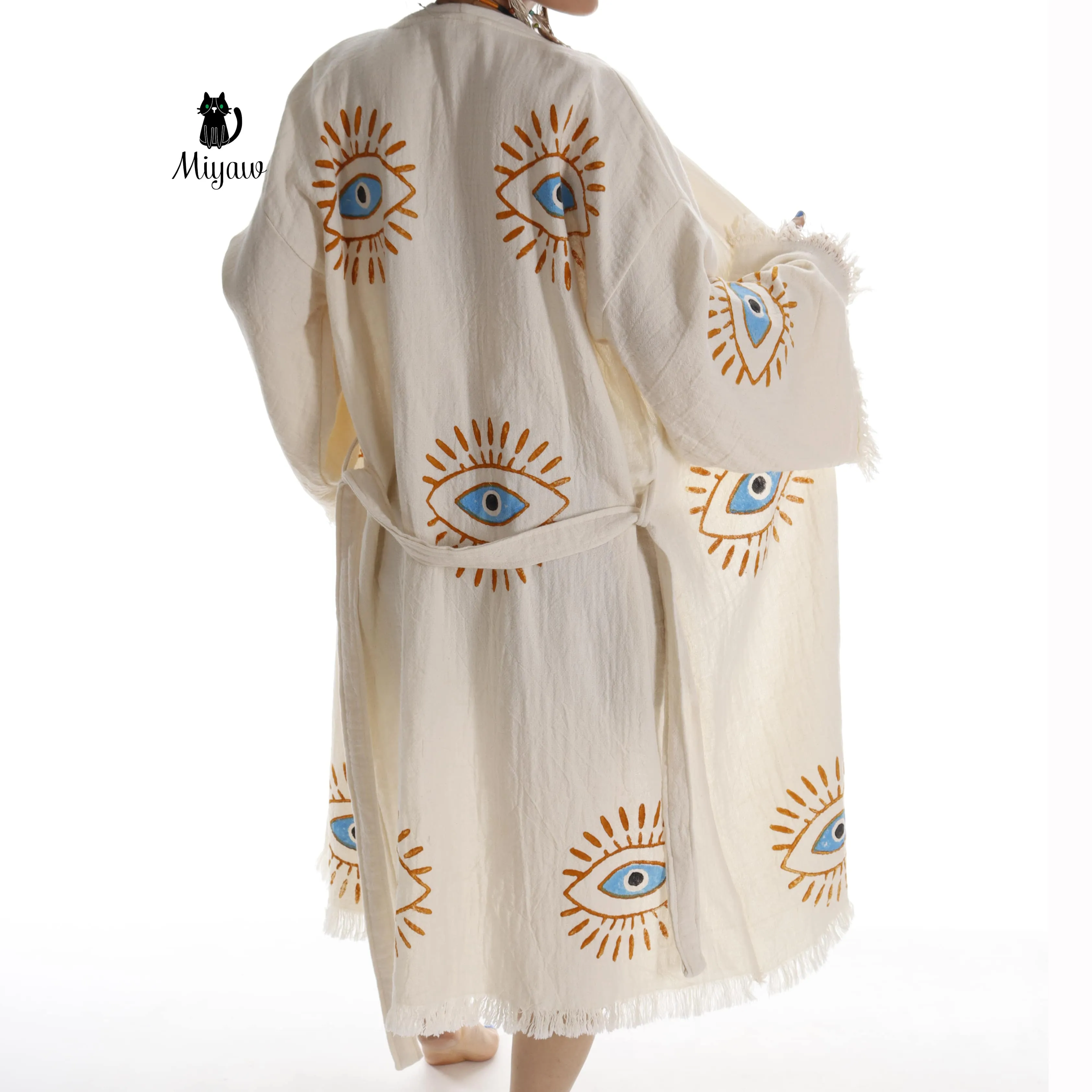 Handmade Cotton Kimono Robe - Eco-Friendly Morning Robe sold by Miyaw Fashion product image thumbnail 2