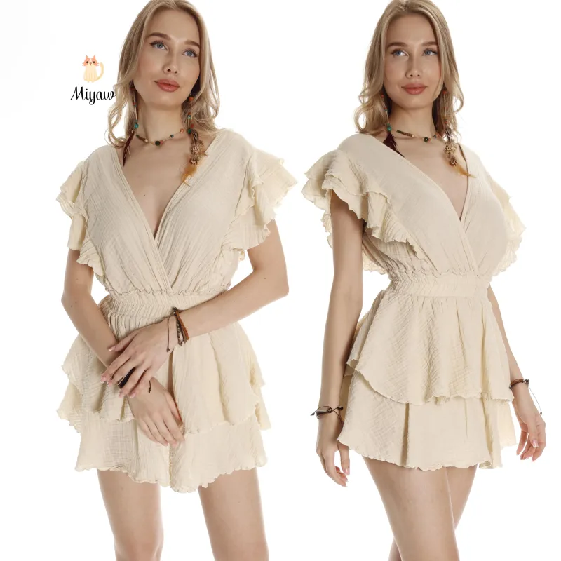 Stylish Short Sleeve Cotton Mini Dress for Resort Wear sold by Miyaw Fashion