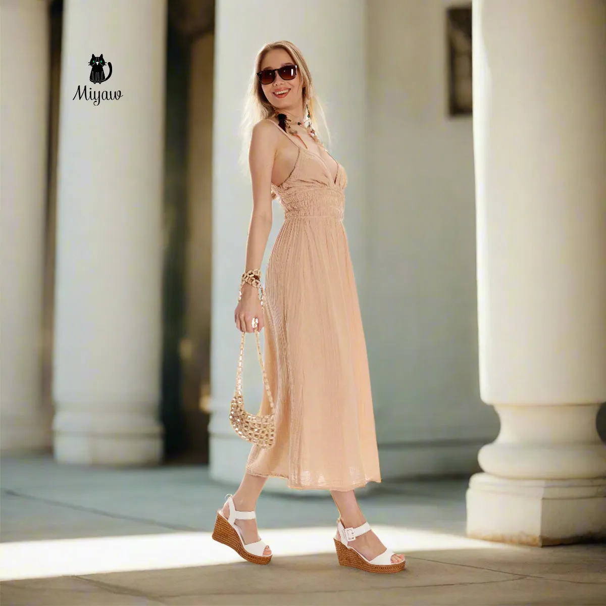 Boho Chic Sleeveless Open Back Maxi Dress for Summer sold by Miyaw Fashion