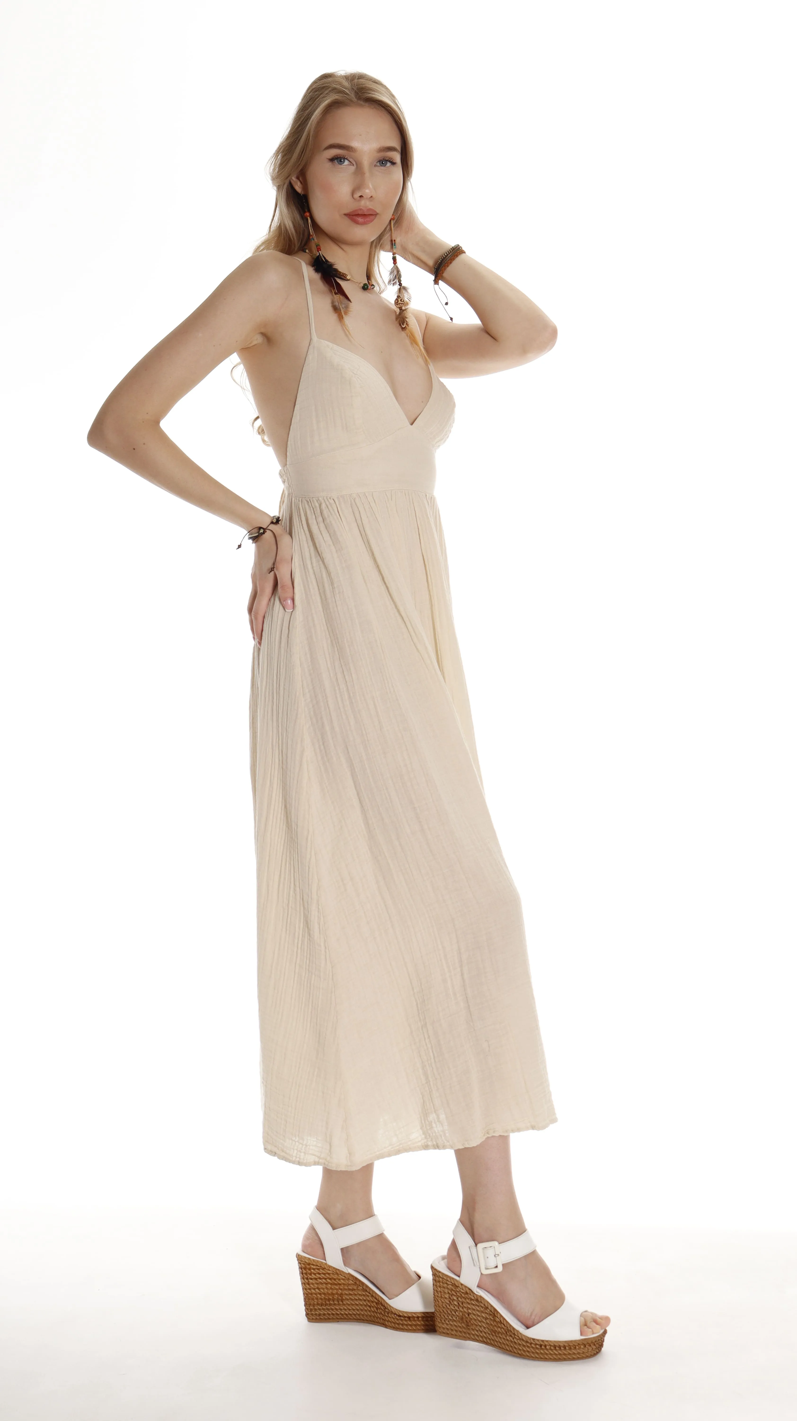 Cotton Boho Maxi Dress with Open Back - Gift for Wife, Girlfriend sold by Miyaw Fashion product image thumbnail 3