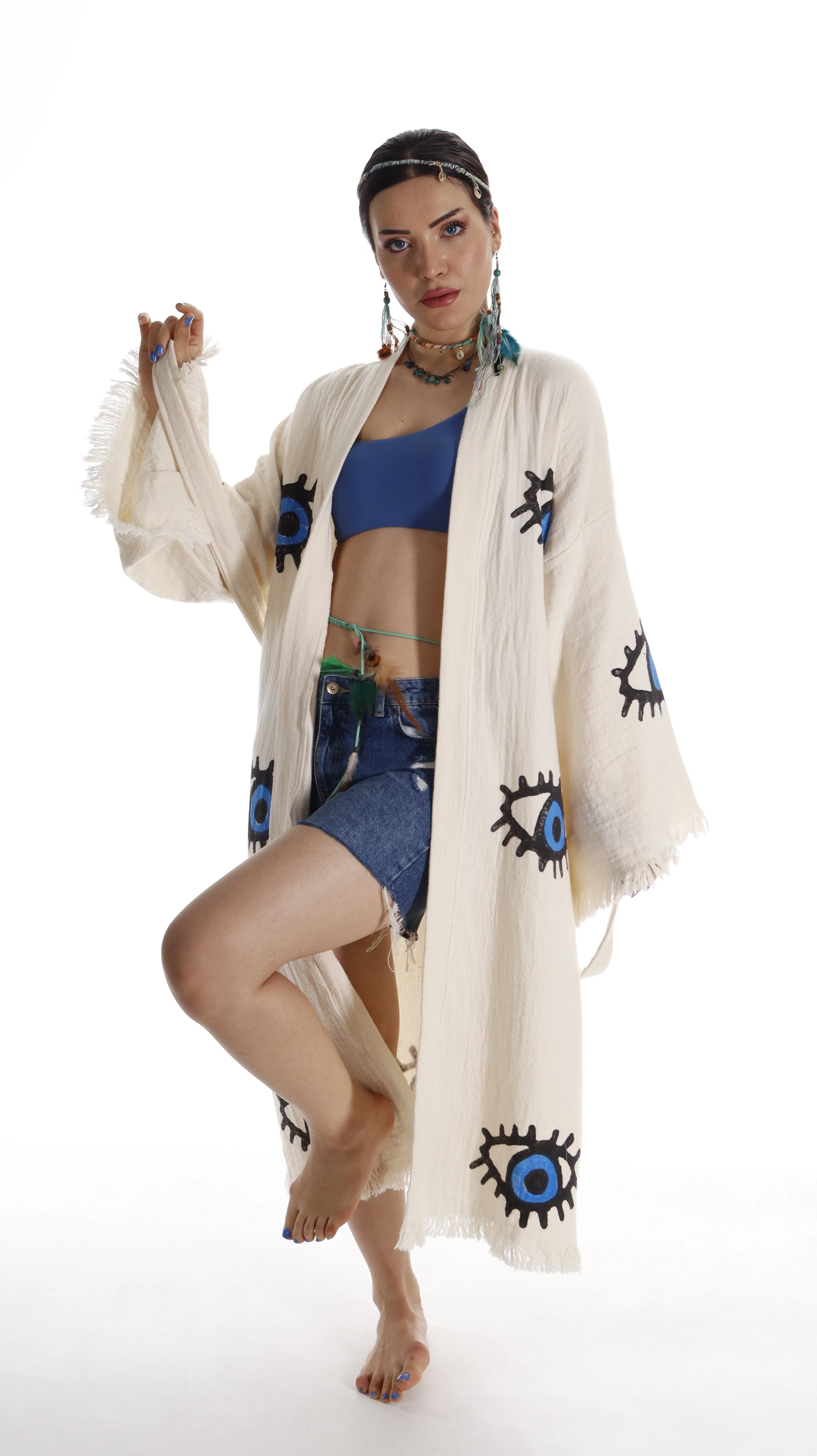 Organic Cotton Beach Kimono: Handmade Robe for Eco-Conscious Relaxation sold by Miyaw Fashion product image thumbnail 4