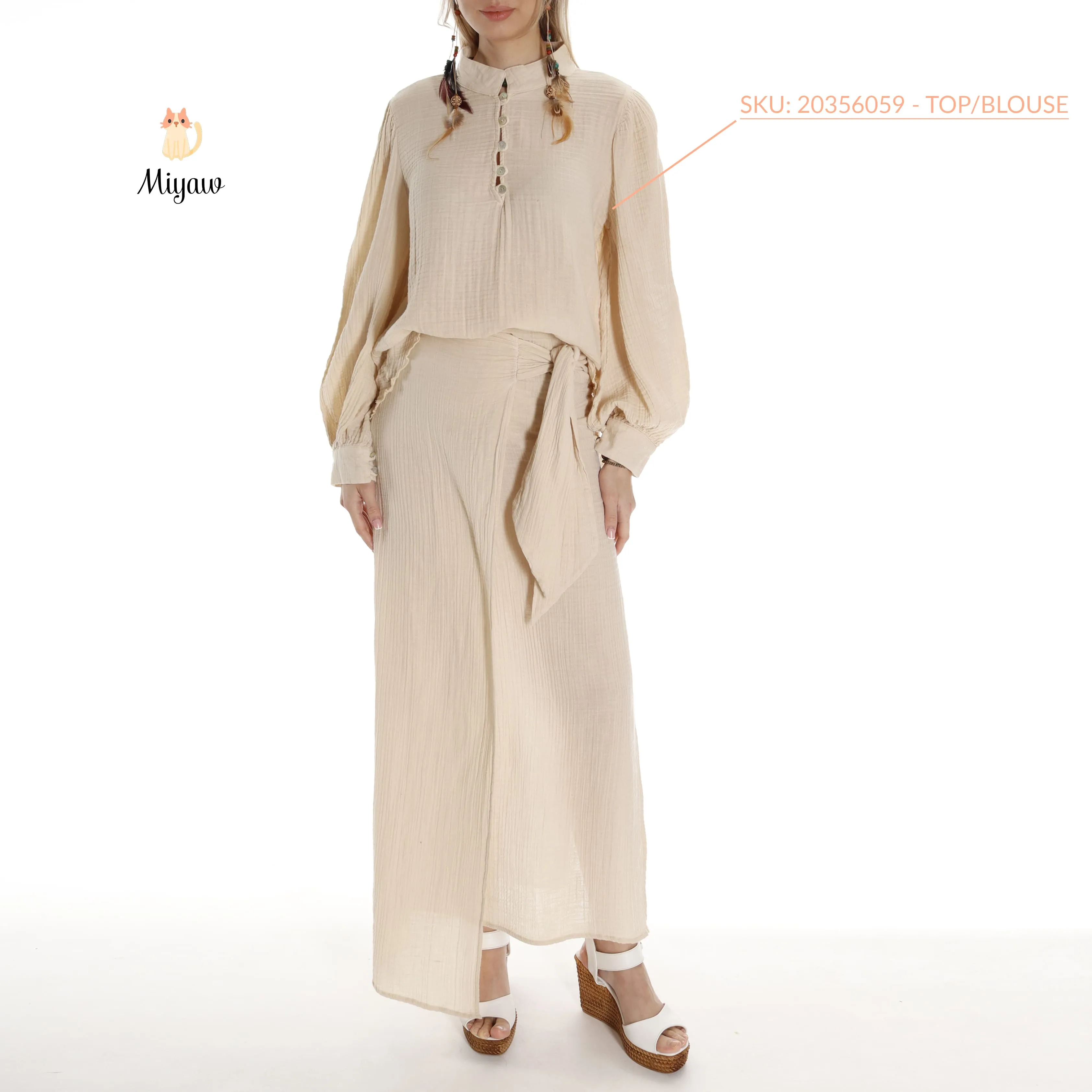 Organic Cotton Women's Shirts - Long Sleeve Button Up Style sold by Miyaw Fashion product image thumbnail 3