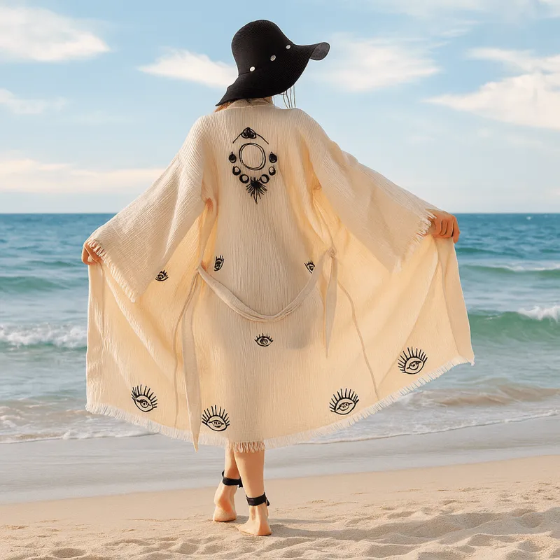 Boho Cotton Ladies Kimono Robes – Soft & Breathable Cover-Up sold by Miyaw Fashion