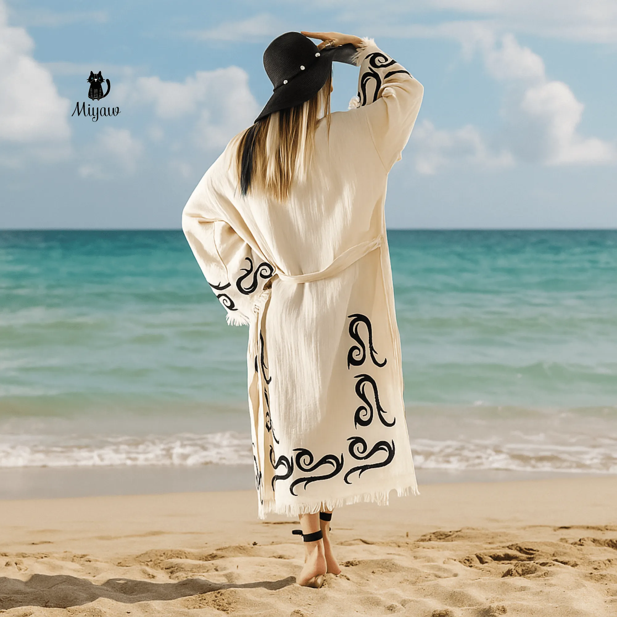 Cotton Kimono Robe: Print Design Dressing Gown & Cotton Kimonos sold by Miyaw Fashion product image thumbnail 2
