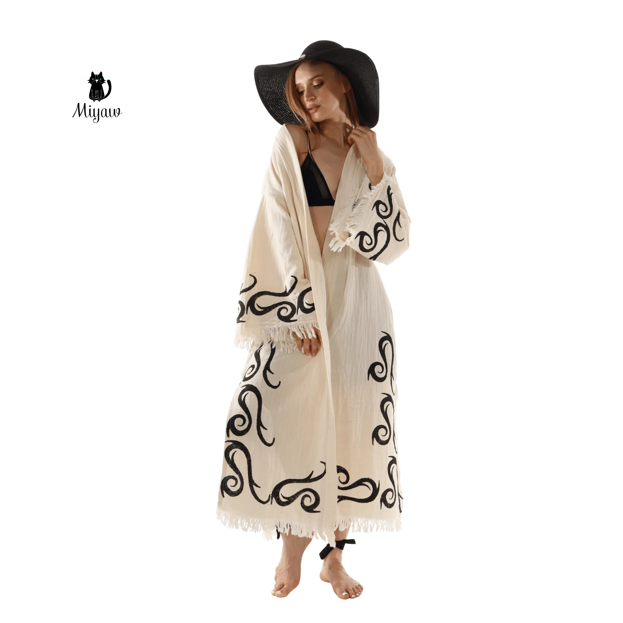 Cotton Kimono Robe: Print Design Dressing Gown & Cotton Kimonos sold by Miyaw Fashion product image thumbnail 5