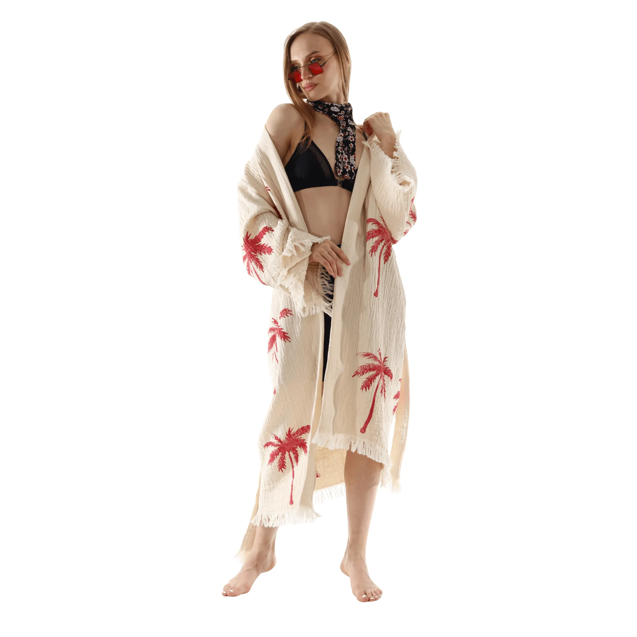Red Palm Tree Kimonos – Soft Cotton Kimono Robe for Effortless Style sold by Miyaw Fashion product image thumbnail 2
