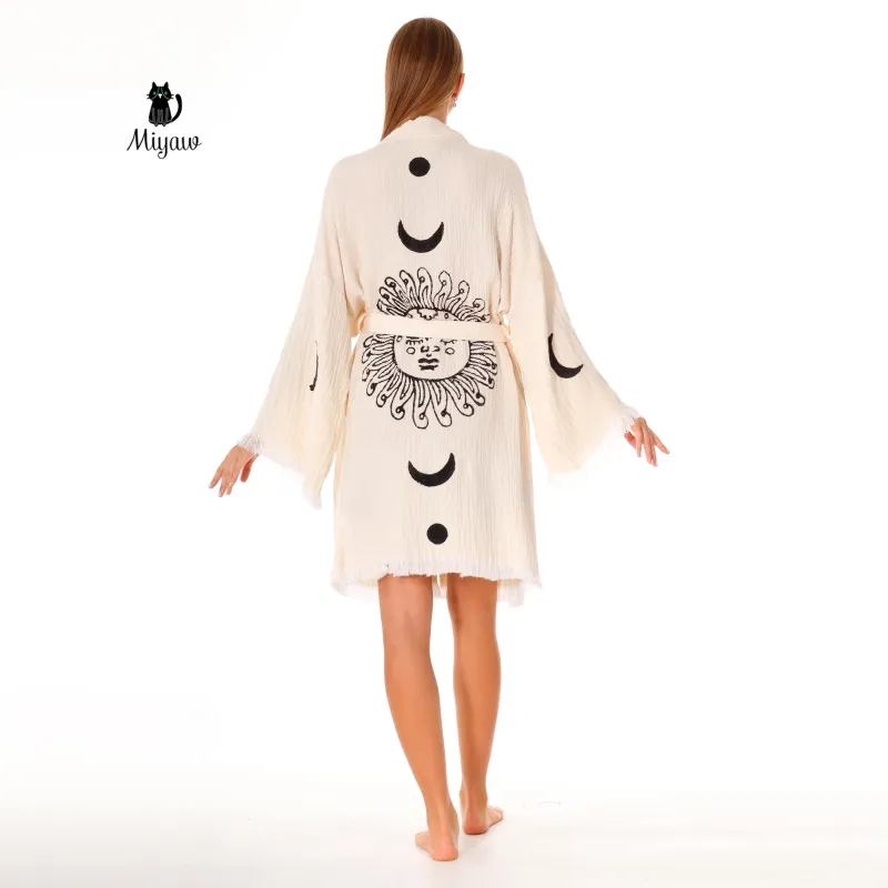 Sun and Moon Kimono Robe for Women – Boho Cotton Bathrobe sold by Miyaw Fashion