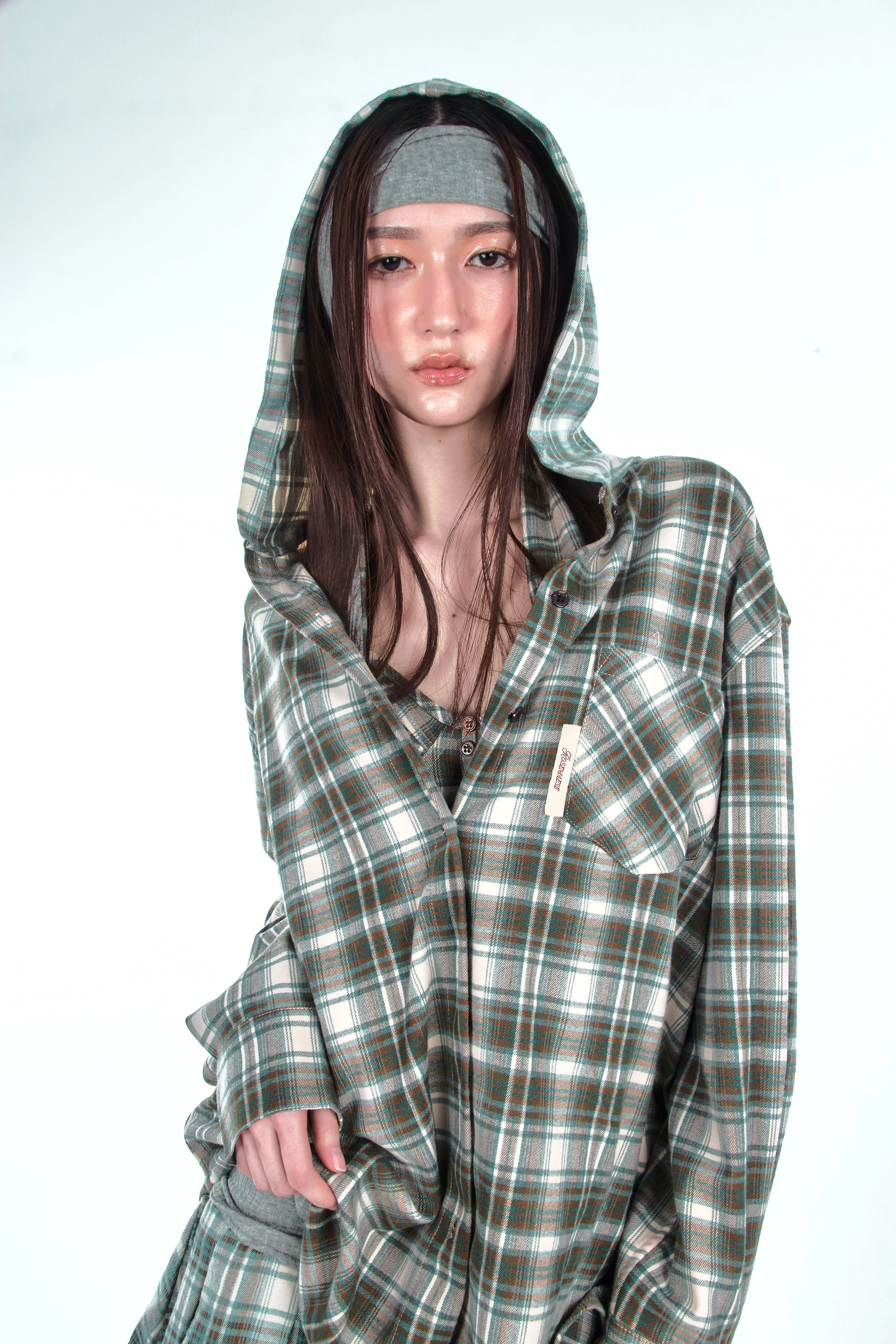 Study Break Hooded Plaid Shirt - Green sold by ROSEMA.ESE product image thumbnail 2