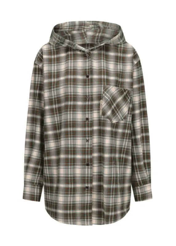 Study Break Hooded Plaid Shirt - Green sold by ROSEMA.ESE