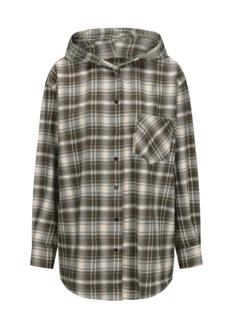 Study Break Hooded Plaid Shirt - Green sold by ROSEMA.ESE