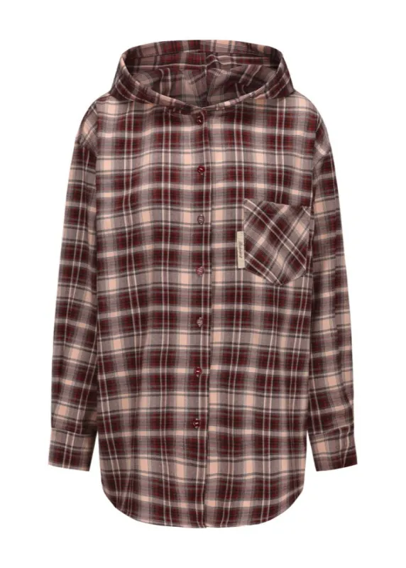Study Break Hooded Plaid Shirt - Red sold by ROSEMA.ESE