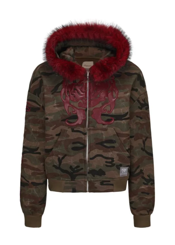 Fur Hat Zipper Jacket - Dark Camo sold by ROSEMA.ESE
