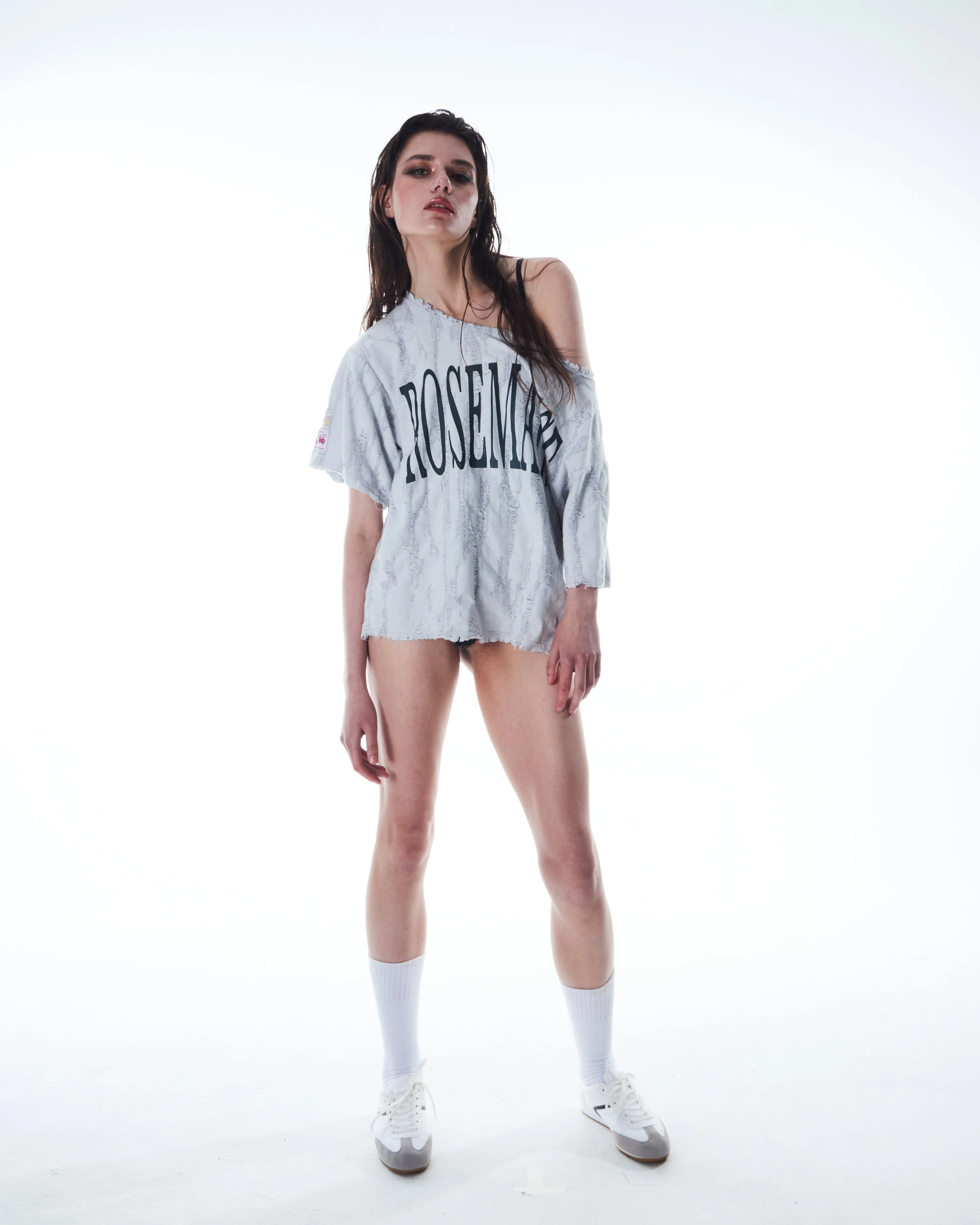 "Tear it up" Off-shoulder T-shirt - Grey sold by ROSEMA.ESE product image thumbnail 3