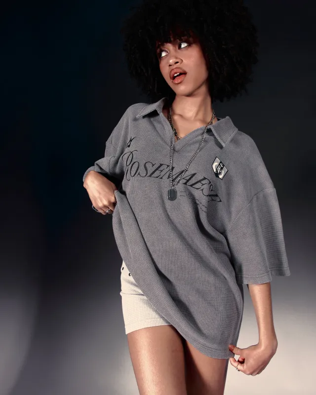 Waffle Oversized Polo Tee - Grey made by ROSEMA.ESE
