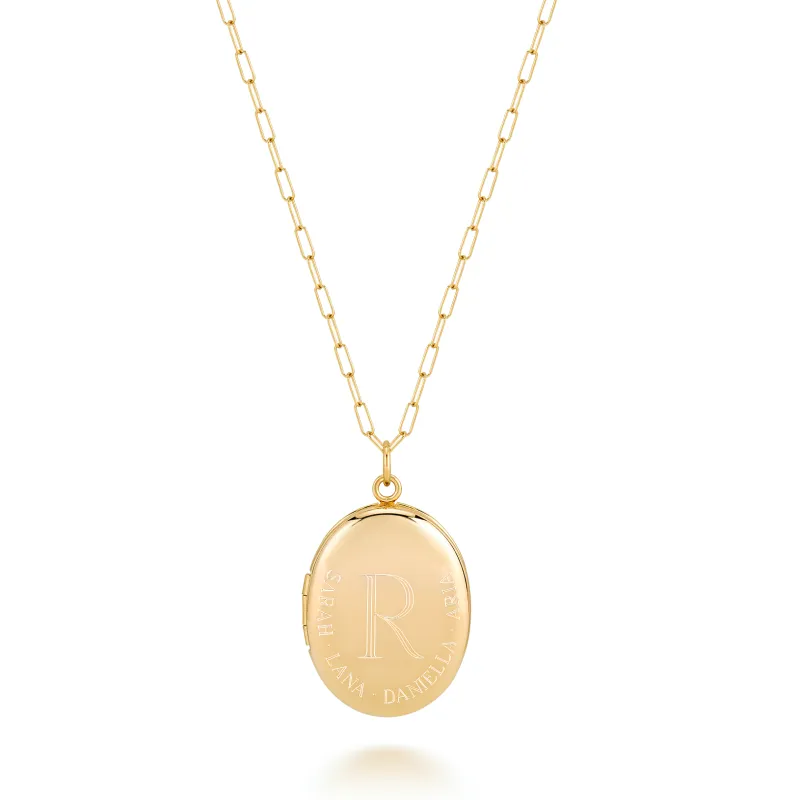 CHARLI LARGE OVAL FAMILY ENGRAVED LOCKET - PERIMETER NAMES sold by SARAH CHLOE