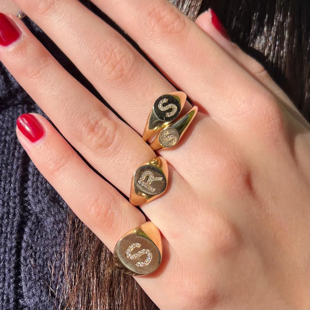 LANA MINI PAVE INITIAL PINKY SIGNET RING sold by SARAH CHLOE product image thumbnail 4