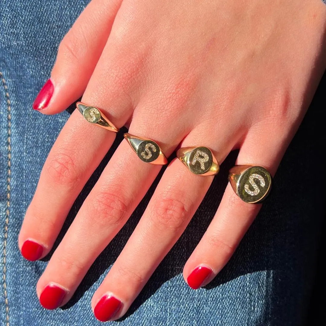 LANA MINI PAVE INITIAL PINKY SIGNET RING sold by SARAH CHLOE product image thumbnail 3