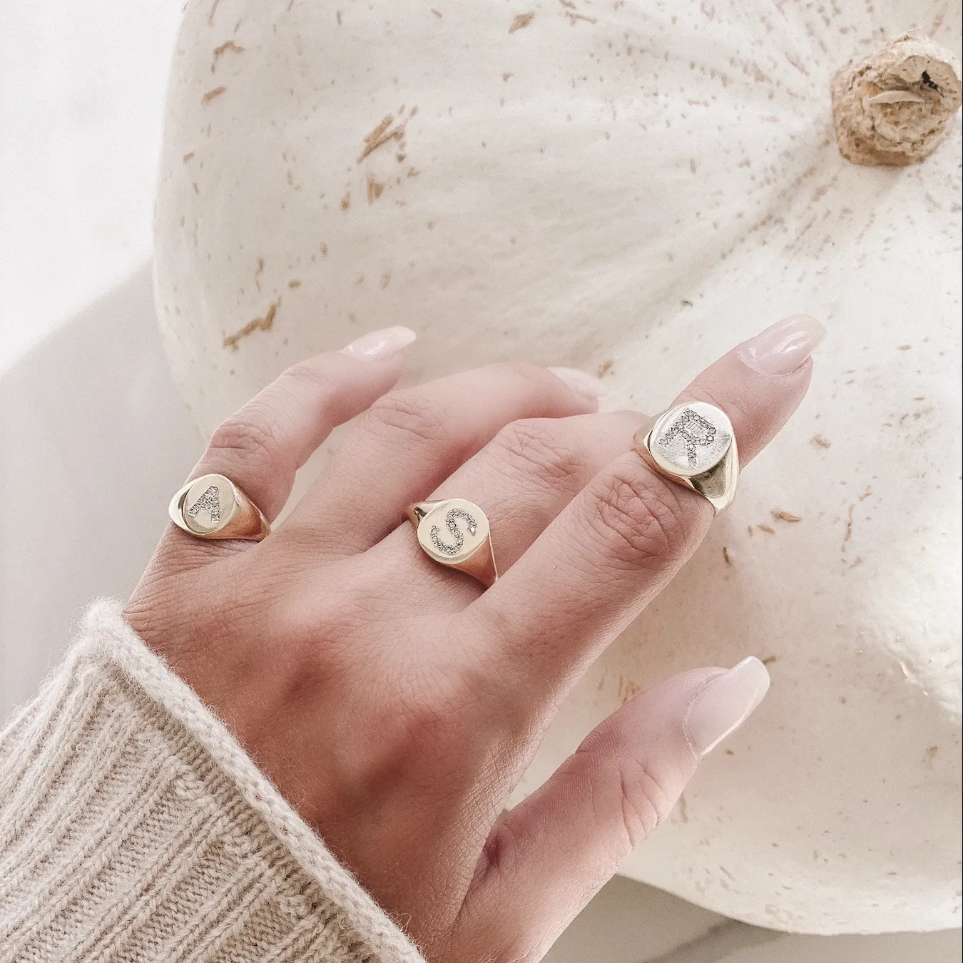 LANA PAVE DIAMOND INITIAL SIGNET RING sold by SARAH CHLOE product image thumbnail 5