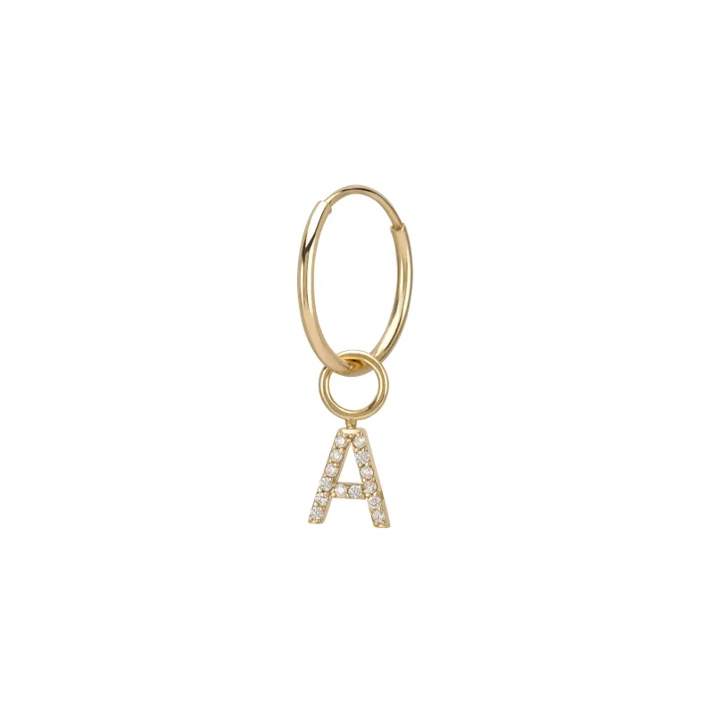 AMELIA DIAMOND INITIAL HOOP SINGLES sold by SARAH CHLOE