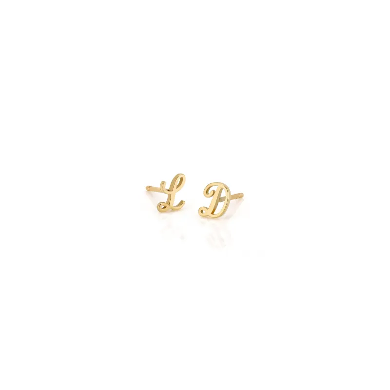 AMELIA SCRIPT INITIAL STUD SINGLES sold by SARAH CHLOE