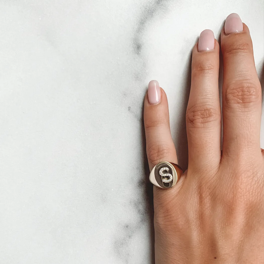 KARI DIAMOND INITIAL OVAL SIGNET RING sold by SARAH CHLOE product image thumbnail 3