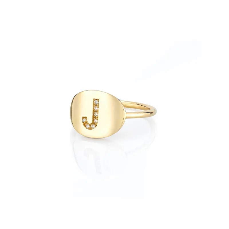 LANA MINI OVAL PAVE INITIAL PINKY SIGNET RING sold by SARAH CHLOE