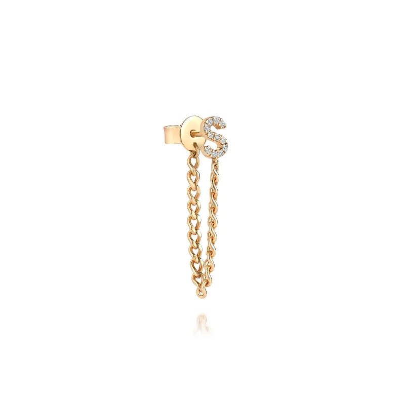 MIRYAM DIAMOND INITIAL CHAIN EARRING SINGLE sold by SARAH CHLOE