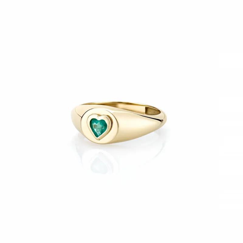 LANA MINI RAISED EMERALD PINKY SIGNET RING sold by SARAH CHLOE