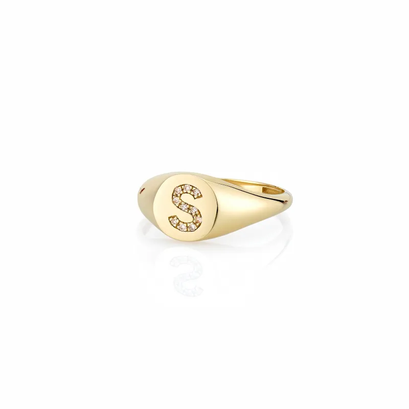 LANA PAVE DIAMOND INITIAL SIGNET RING made by SARAH CHLOE