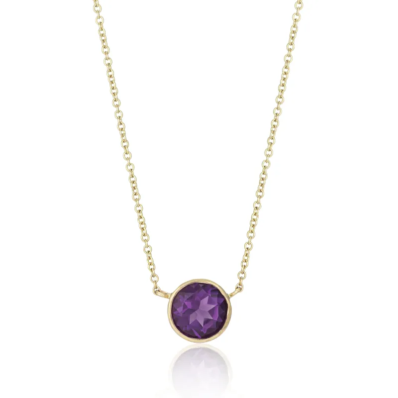 ADDISON SOLITAIRE BIRTHSTONE BEZEL ROUND NECKLACE made by SARAH CHLOE