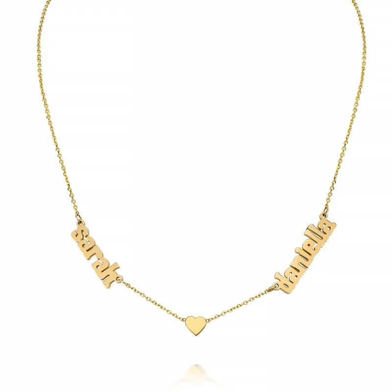 AVA DUO NAME NECKLACE WITH HEART made by SARAH CHLOE