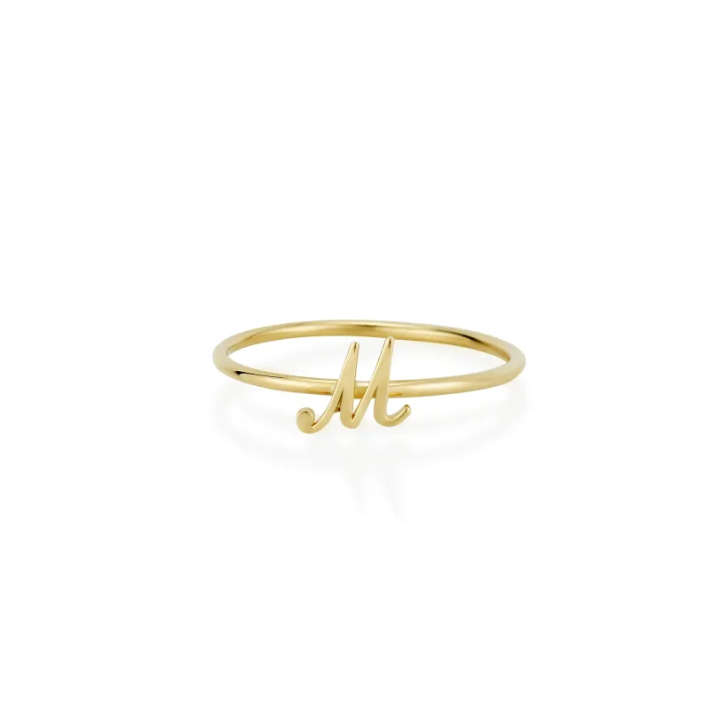 AMELIA SCRIPT INITIAL STACKABLE RING made by SARAH CHLOE