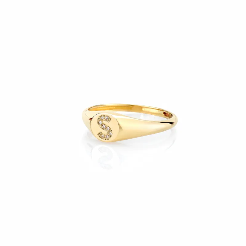 LANA MINI PAVE INITIAL PINKY SIGNET RING made by SARAH CHLOE