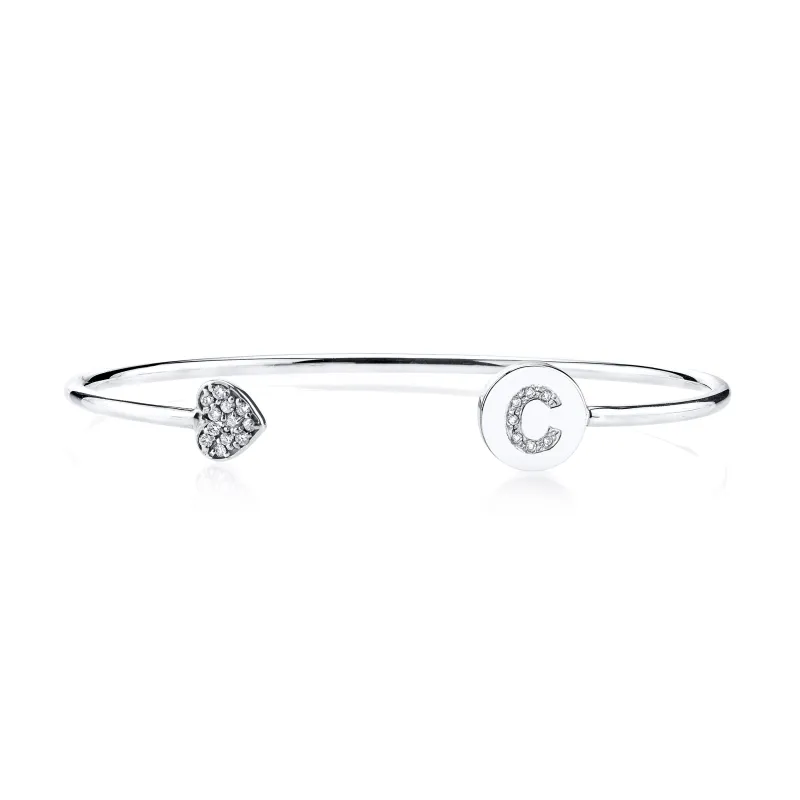 ELLE DIAMOND INITIAL-HEART BANGLE made by SARAH CHLOE
